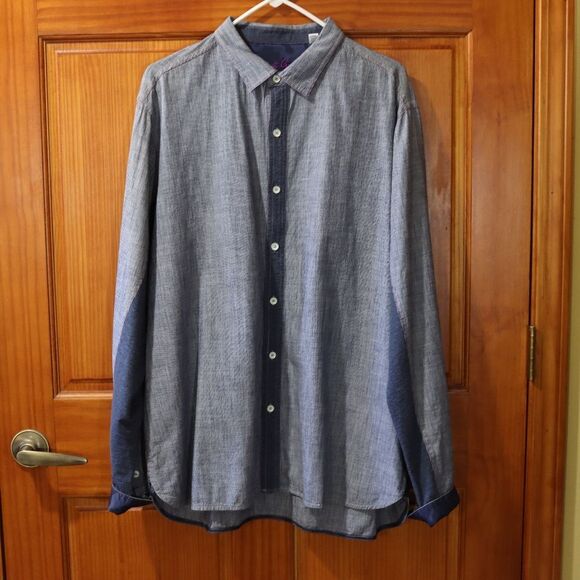 Robert Graham Blue Gray Pin Stripe Camo Flip Cuff Sleeves Button Down Shirt 2X - Picture 2 of 16